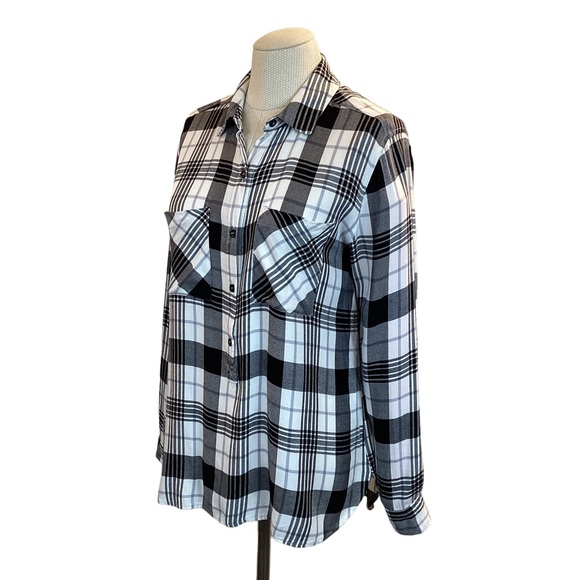 SAKS Fifth Avenue Black White Plaid Shirt - Picture 2 of 12